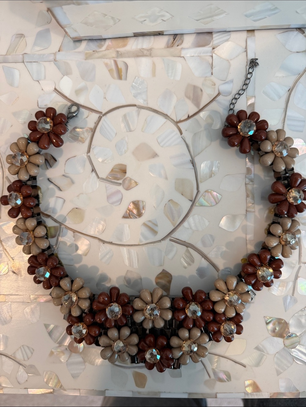 Floral Statement Necklace in Brown and Cream - Women's Jewelry